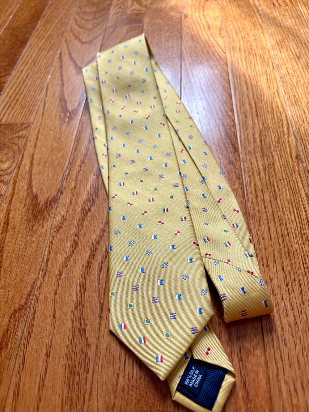 Nautica Men’s Silk Tie Yellow Gold Nautical Sailing Signal Flag Pattern